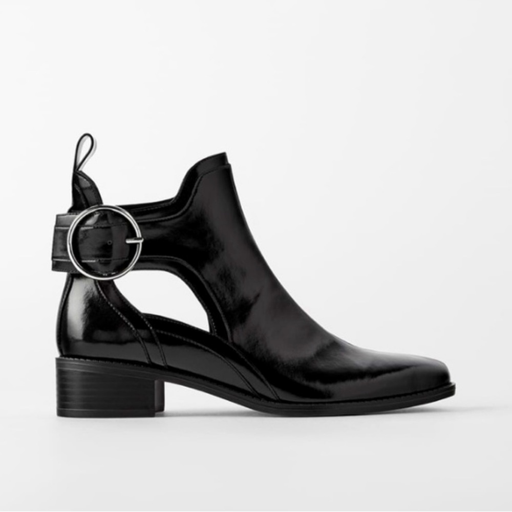 ZARA Black Flat Heel Ankle Boots